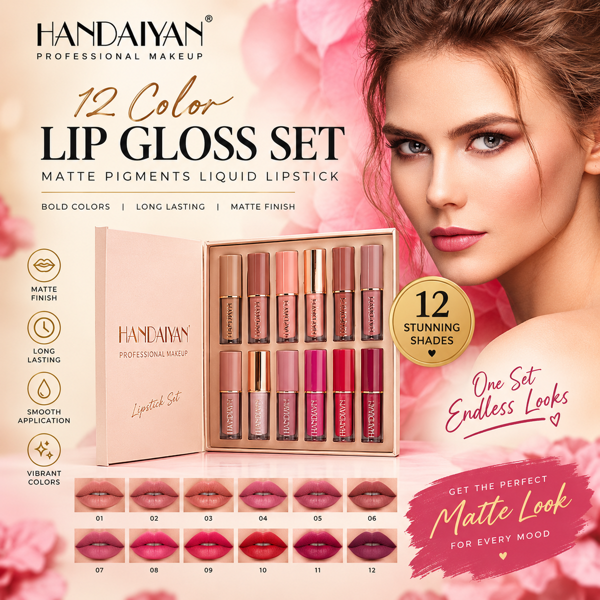 12 Matte Colors Liquid Lipstick Box - 2.5ml*12pcs